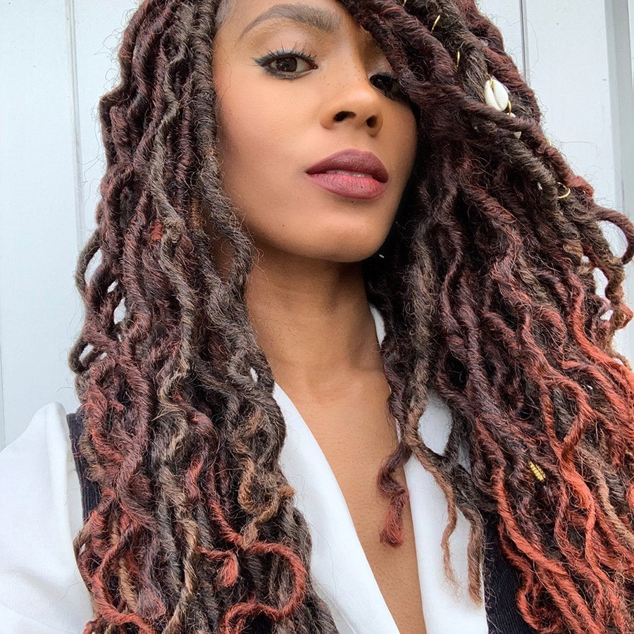 Auburn Copper Faux Locs with Dark Root Auburn Copper Faux Locs with Dark Root — Color Locs