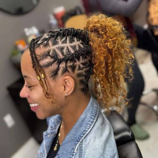 Blonde Highlights High Ponytail with Braids Blonde Highlights High Ponytail with Braids — Color Locs