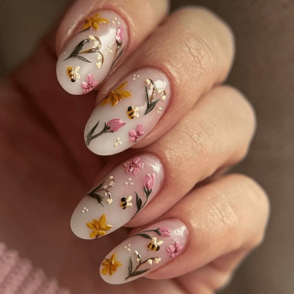 3D Garden Scene Medium Oval Nails 3D Garden Scene Medium Oval Nails — Colorful Nails