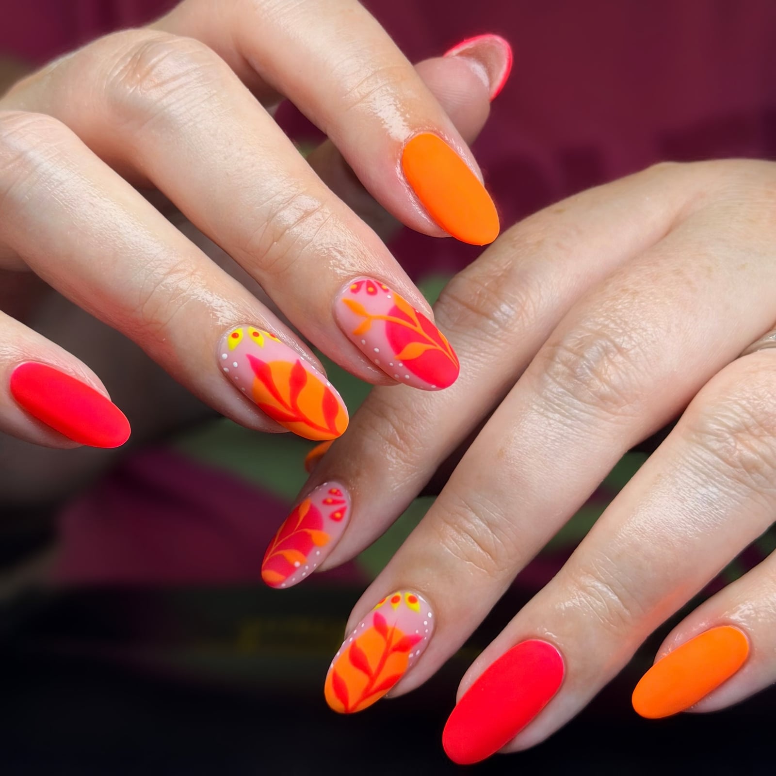 Abstract Floral Matte Medium Almond Nails Abstract Floral Matte Medium Almond Nails — Colorful Nails