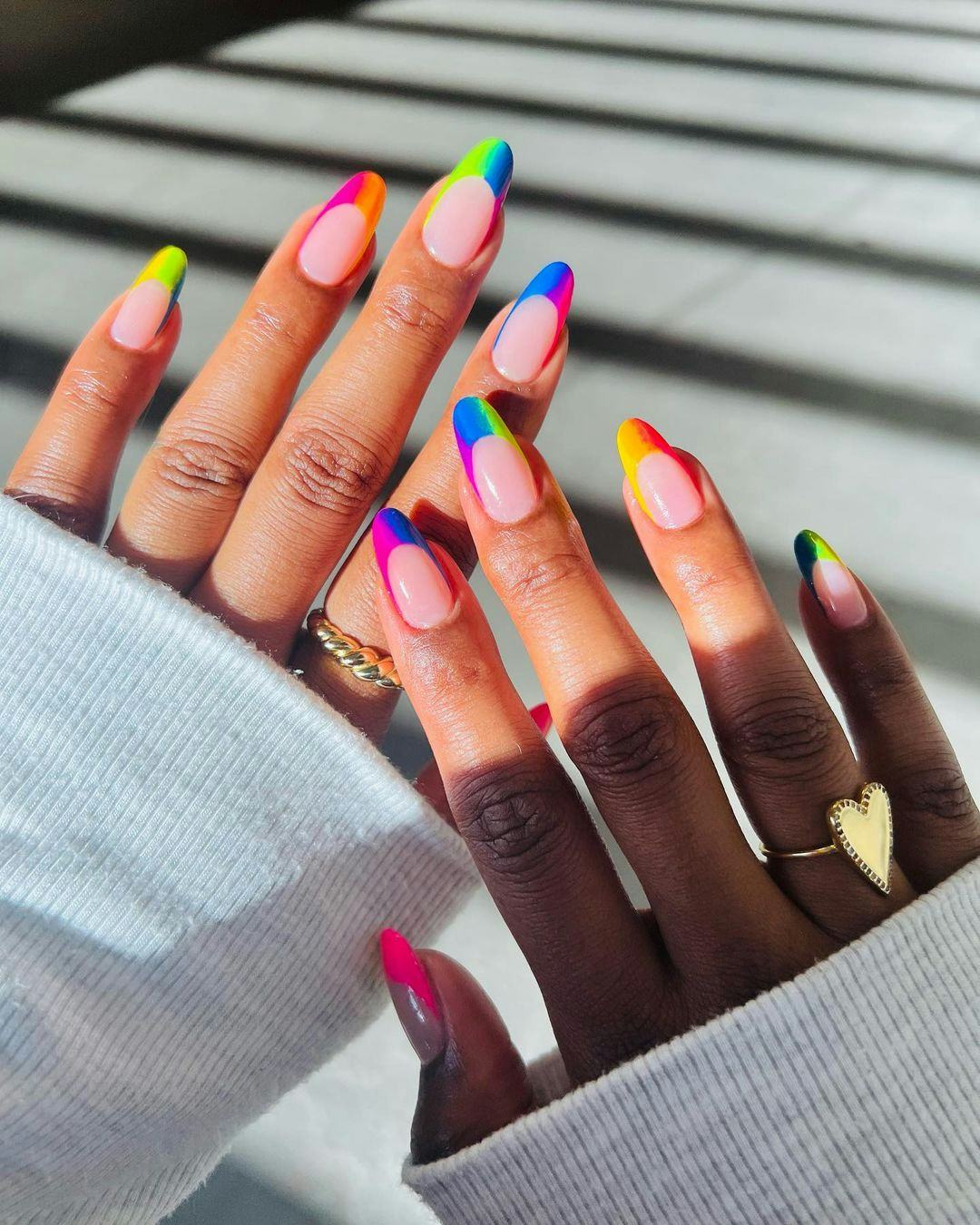 Rainbow French Tip Long Almond Nails Rainbow French Tip Long Almond Nails — Colorful Nails