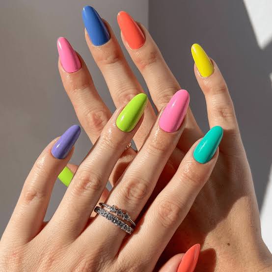 Bold Neon Colors Long Stiletto Nails Bold Neon Colors Long Stiletto Nails — Colorful Nails