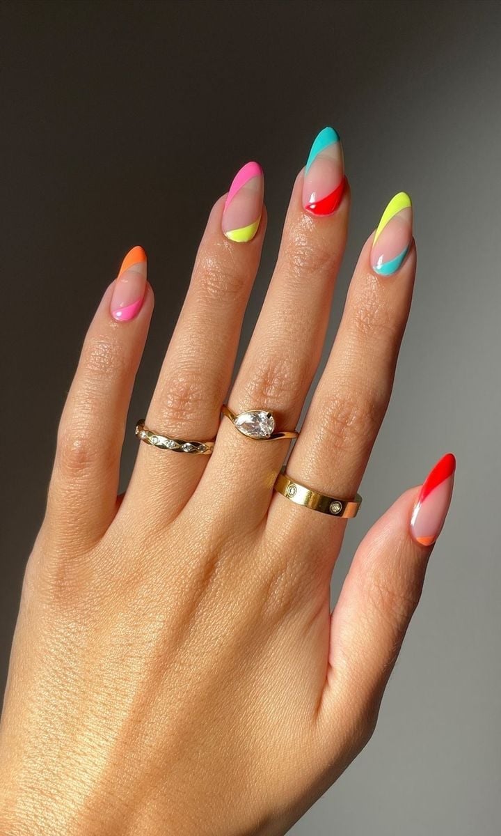 Neon French Tip Medium Almond Nails Neon French Tip Medium Almond Nails — Colorful Nails
