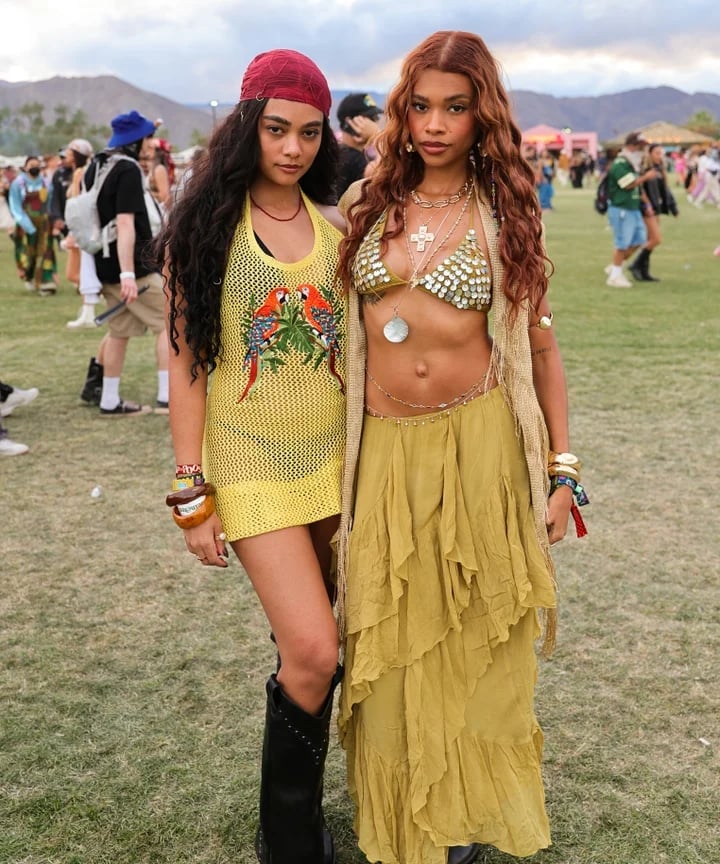 Yellow Mesh Dress with Bird Print and Black Cowboy Boots — Concert Outfits