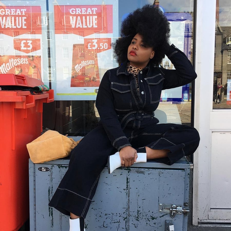 Denim Jumpsuit with Leopard Print Collar and White Ankle Boots — Concert Outfits