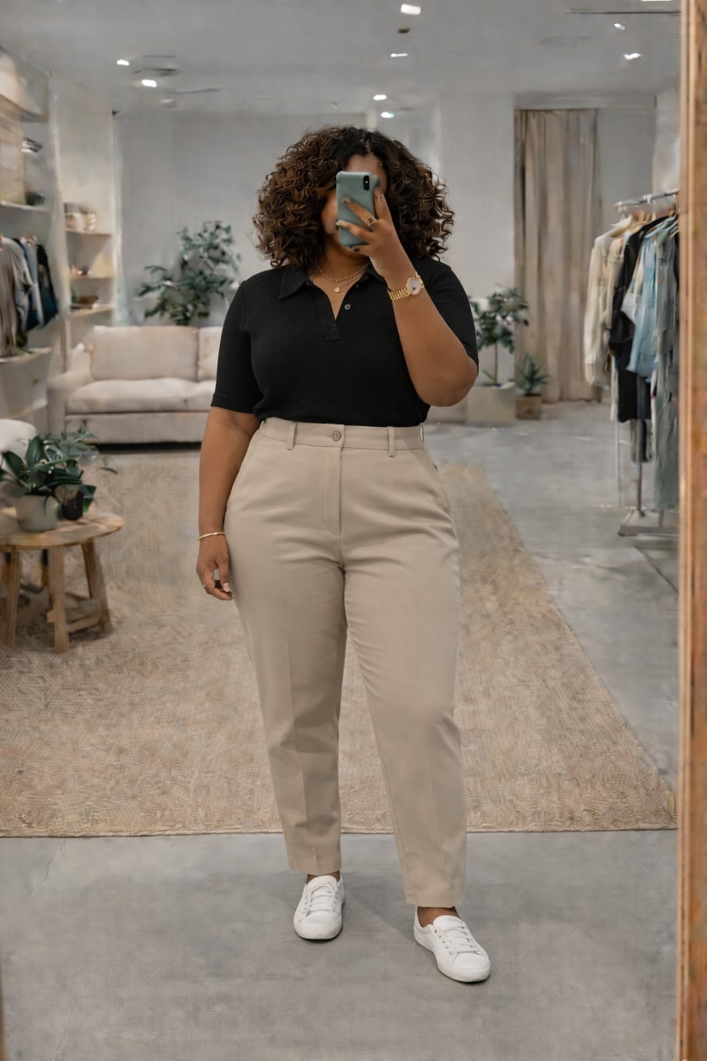 Black Knit Polo Shirt with Beige Trousers — Conference Outfits