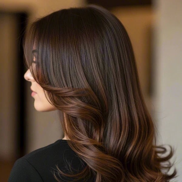 Collarbone Deep Cool Brown With Highlights Collarbone Deep Cool Brown With Highlights — Cool Brown Hair