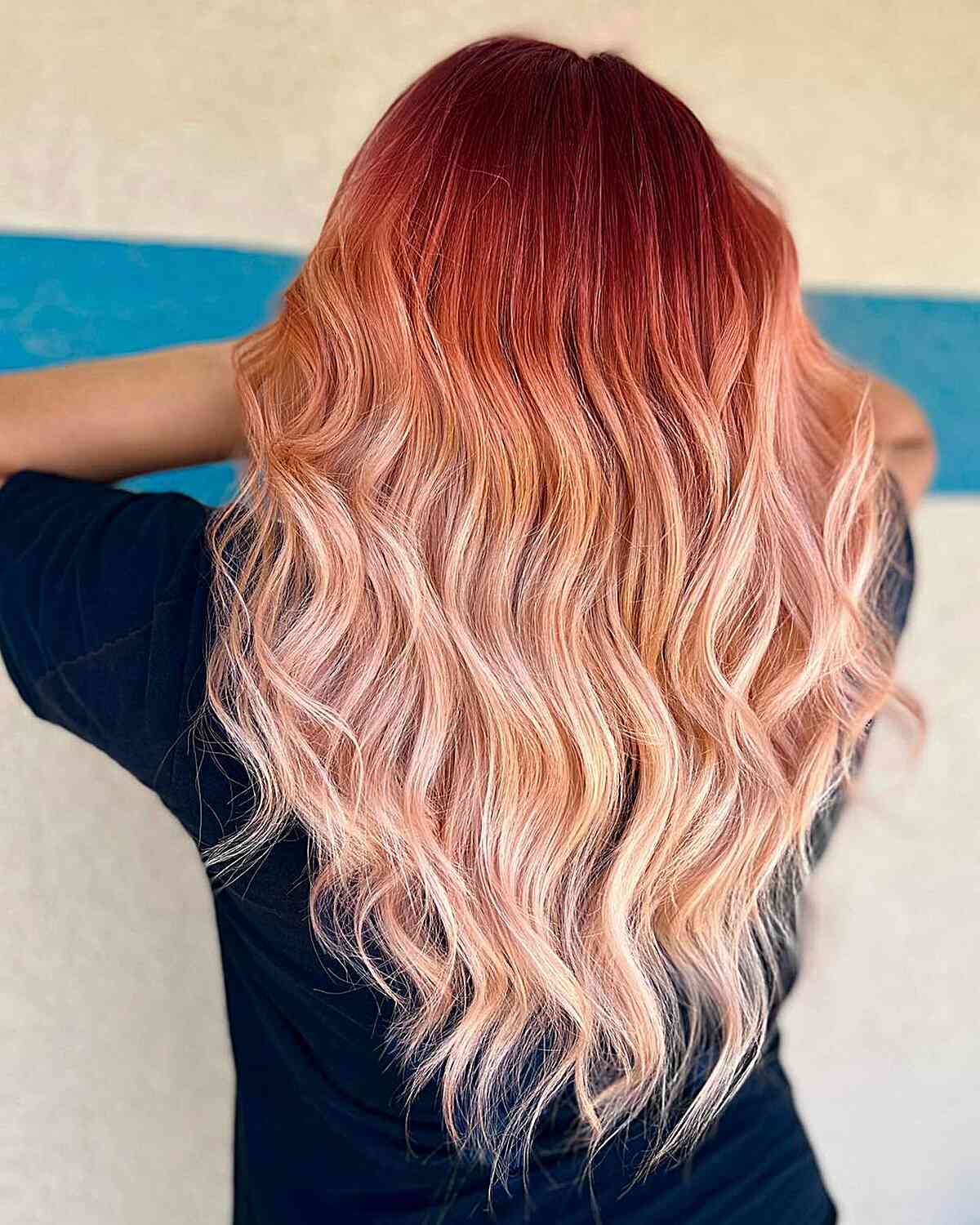 Mid-Back Copper To Blonde Ombre In Loose Waves — Copper Hair with Blonde