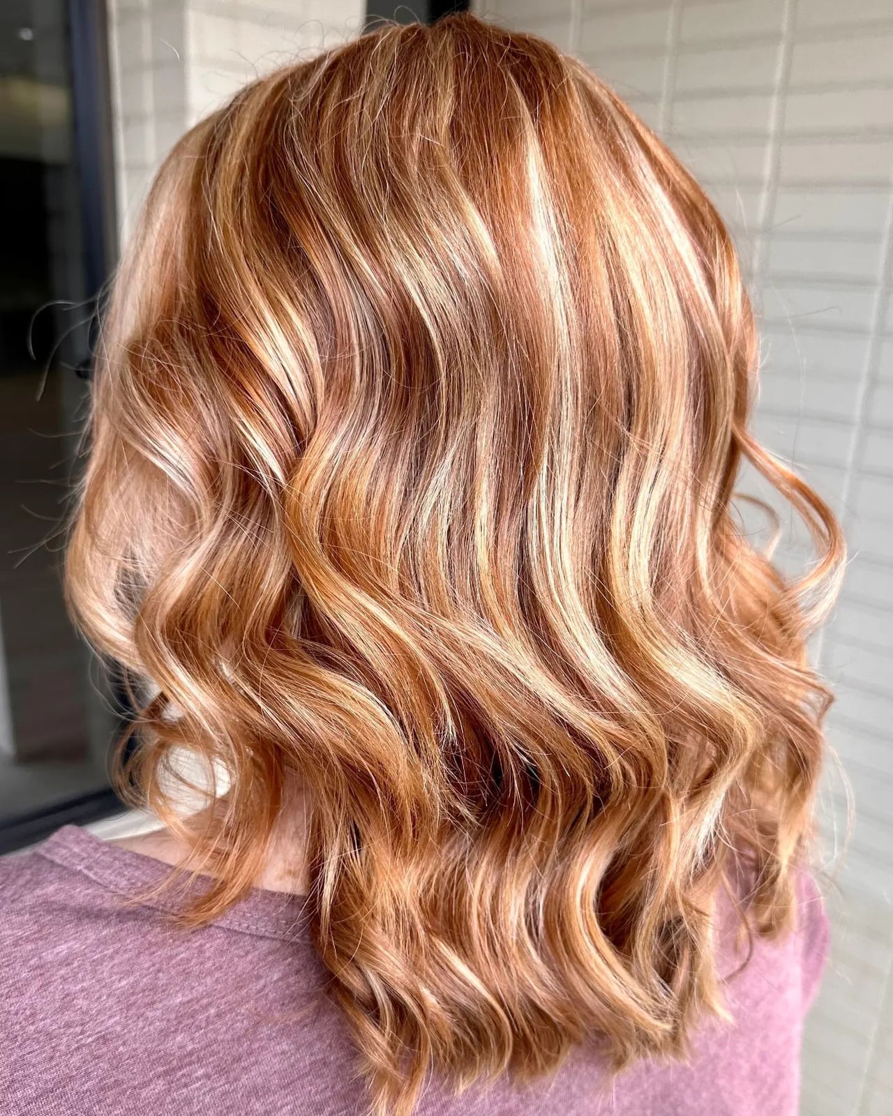 Collarbone Copper Base With Natural Blonde Balayage — Copper Hair with Blonde