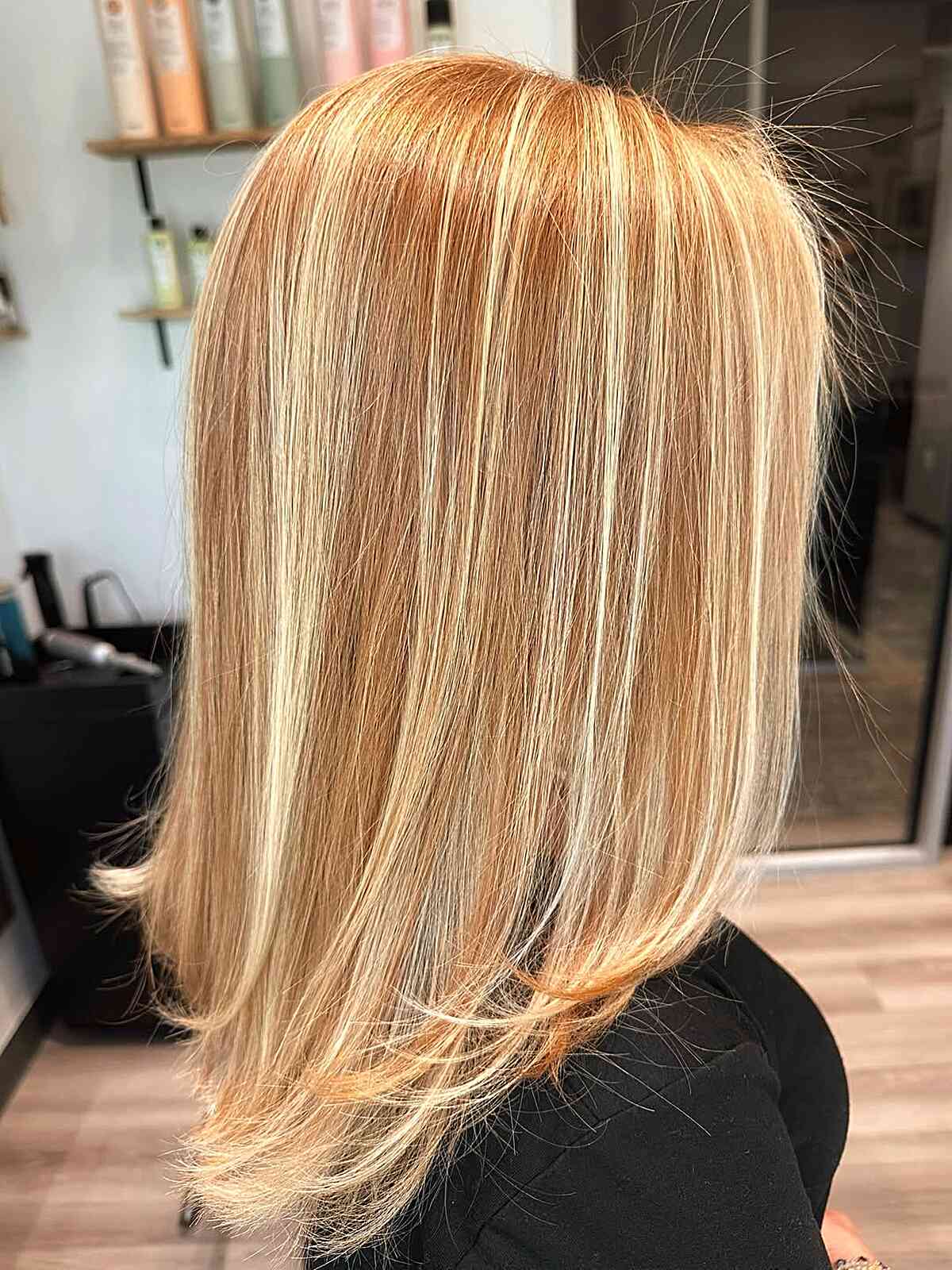 Collarbone Angled Bob With Copper Base And Bright Blonde Streaks — Copper Hair with Blonde