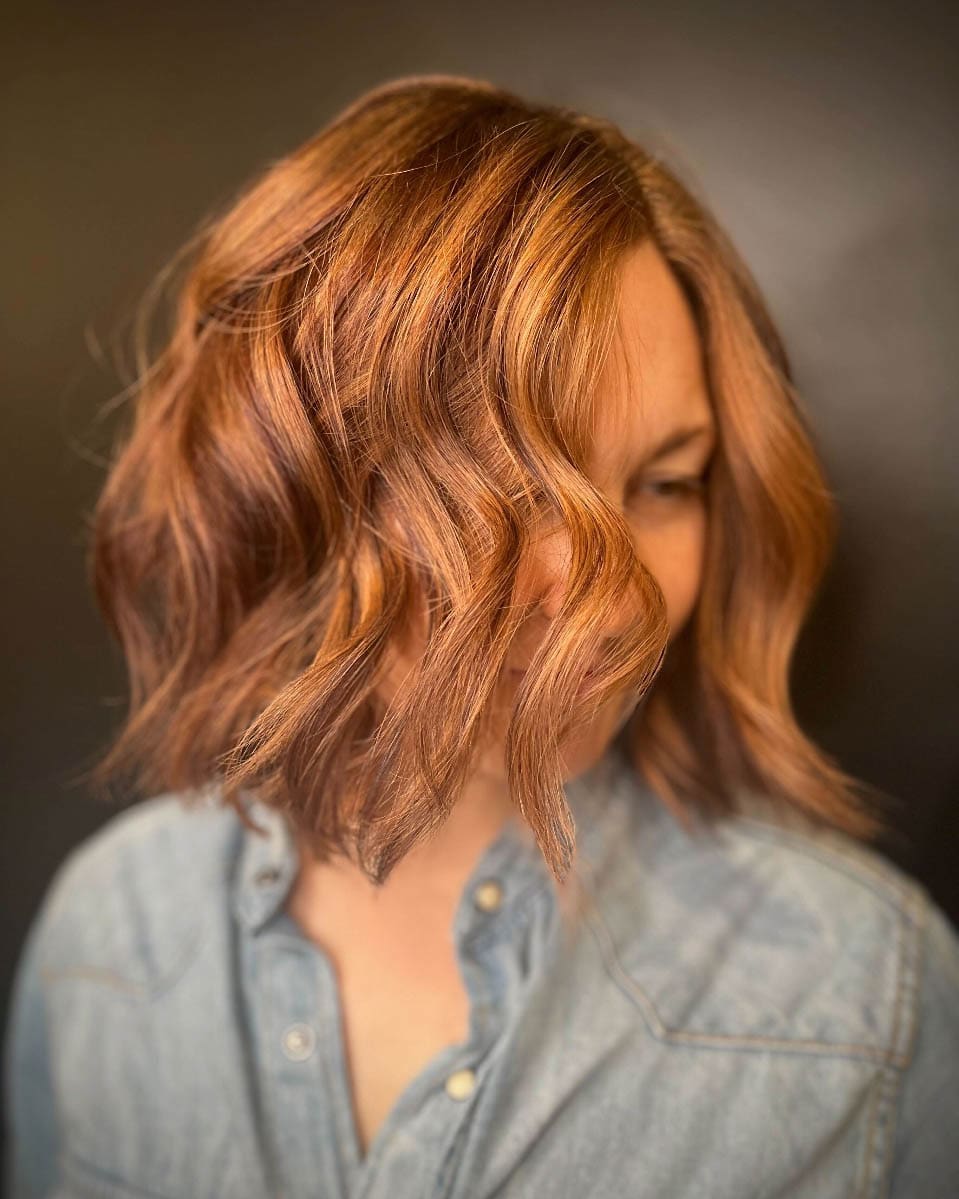 Collarbone Lob With Dimensional Cowboy Copper And Blonde Highlights — Copper Hair with Blonde
