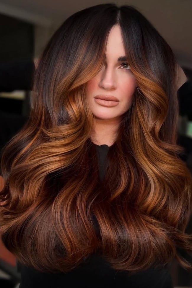 Mid-Back Balayage With Dark Copper Base And Blonde — Copper Hair with Blonde