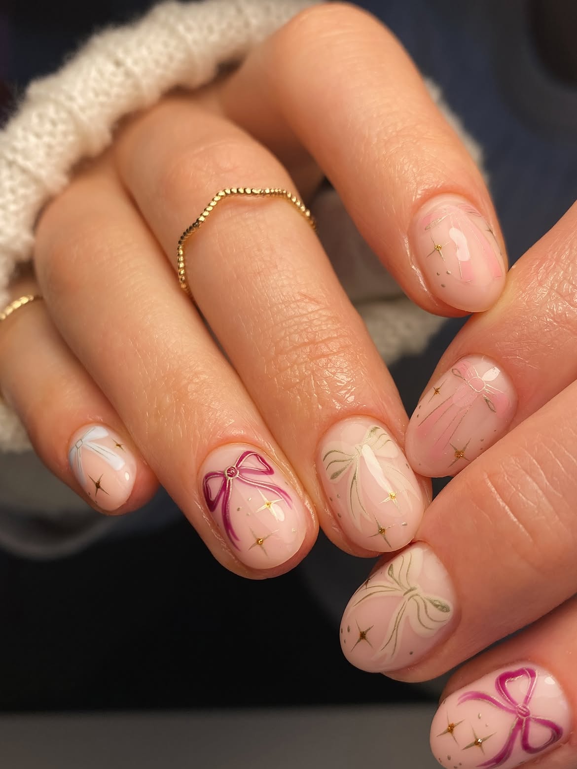 Coquette Bow Detail Milky Oval Nails