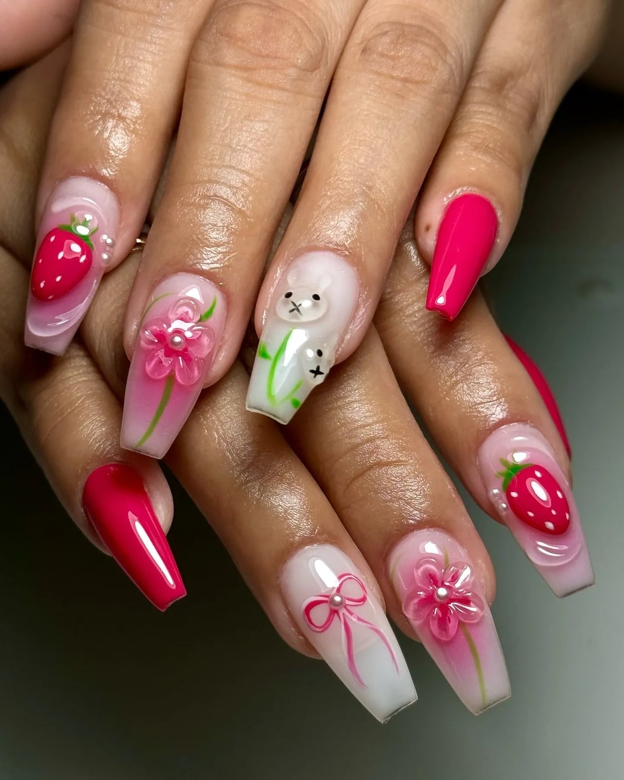 Long Coffin Jelly with Strawberries and Bunnies — Coquette Nails