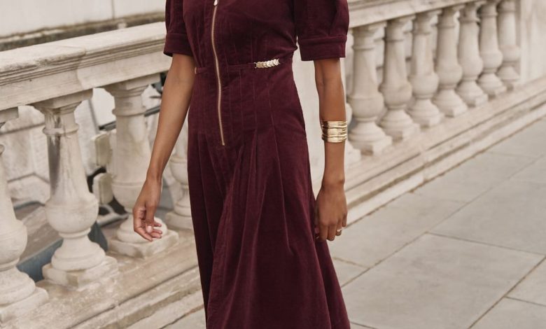 Burgundy Corduroy Maxi Dress – Mint Velvet