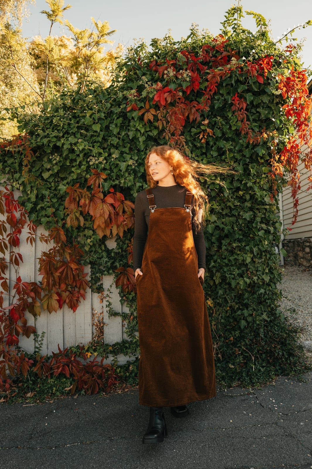 Brown Corduroy Overall Dress with Relaxed Fit Brown Corduroy Overall Dress with Relaxed Fit — Corduroy Dress