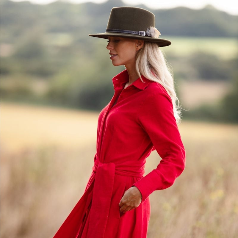 Red Corduroy Shirt Dress with Waist Tie, Close-Up Take Red Corduroy Shirt Dress with Waist Tie, Close-Up Take — Corduroy Dress