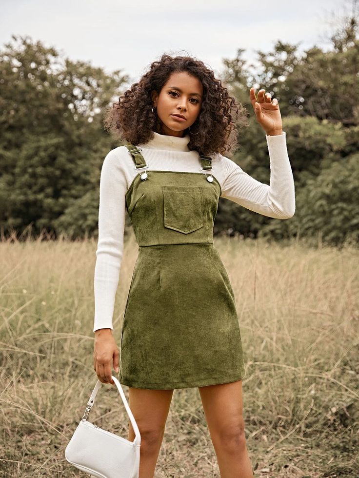 Olive Green Corduroy Overall Mini Dress Olive Green Corduroy Overall Mini Dress — Corduroy Dress