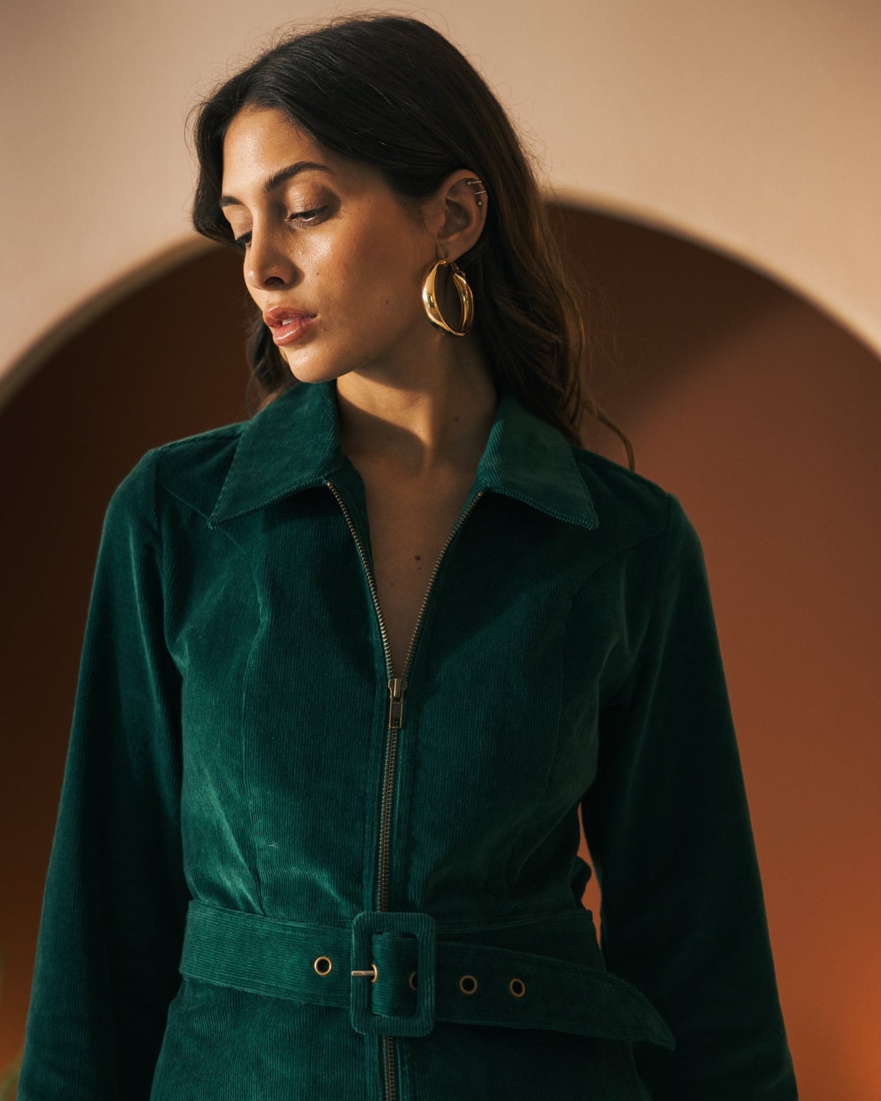 Deep Green Corduroy Dress with Gold Zipper Deep Green Corduroy Dress with Gold Zipper