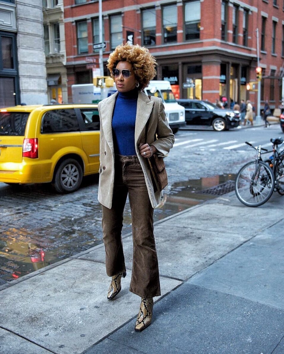 Beige Corduroy Suit with Snakeskin Boots — Corduroy Jacket Outfits