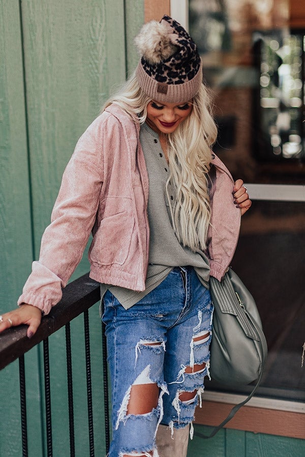 Pink Jacket with Henley and Ripped Jeans — Corduroy Jacket Outfits