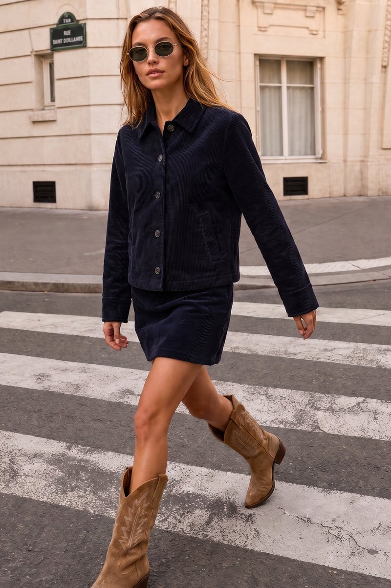 Navy Corduroy Jacket and Skirt Set — Corduroy Jacket Outfits