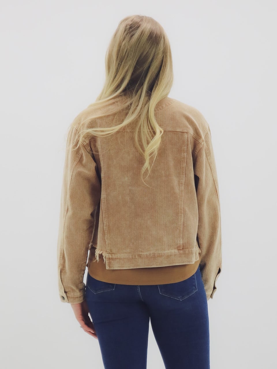 Beige Cropped Jacket Texture Detail, Close-Up Take — Corduroy Jacket Outfits