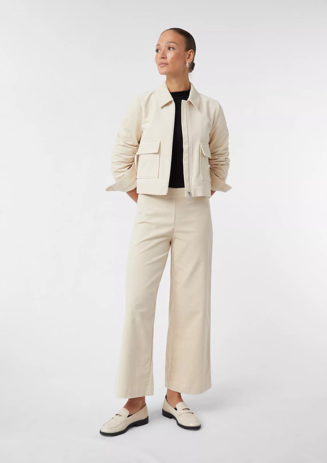 Cream Corduroy Set with Loafers — Corduroy Jacket Outfits