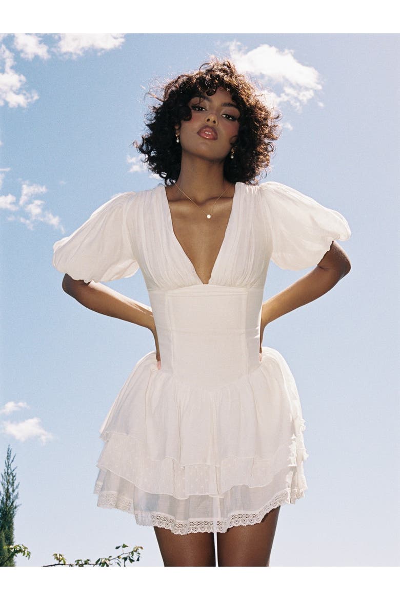 White Corset Mini Dress with Bubble Sleeves White Corset Mini Dress with Bubble Sleeves — Corset Dresses