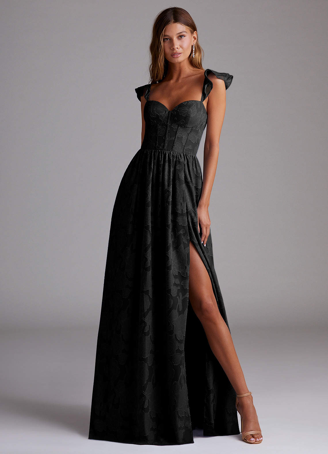 Black Jacquard Corset Dress with High Leg Slit Black Jacquard Corset Dress with High Leg Slit — Corset Dresses