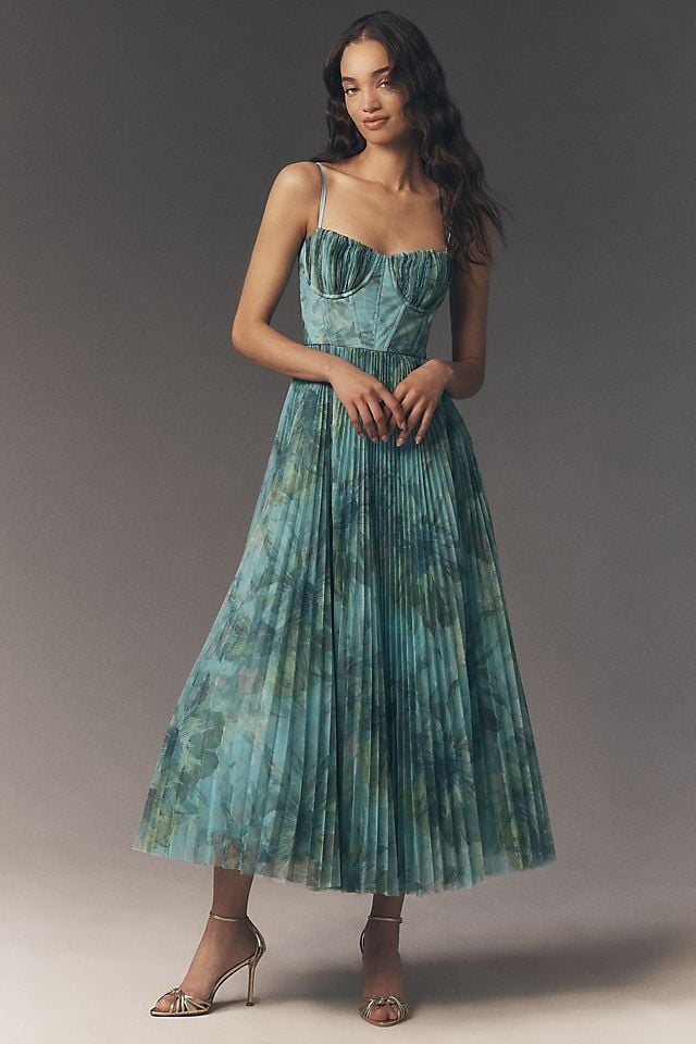 Teal Corset Midi Dress with Pleated Skirt Teal Corset Midi Dress with Pleated Skirt — Corset Dresses