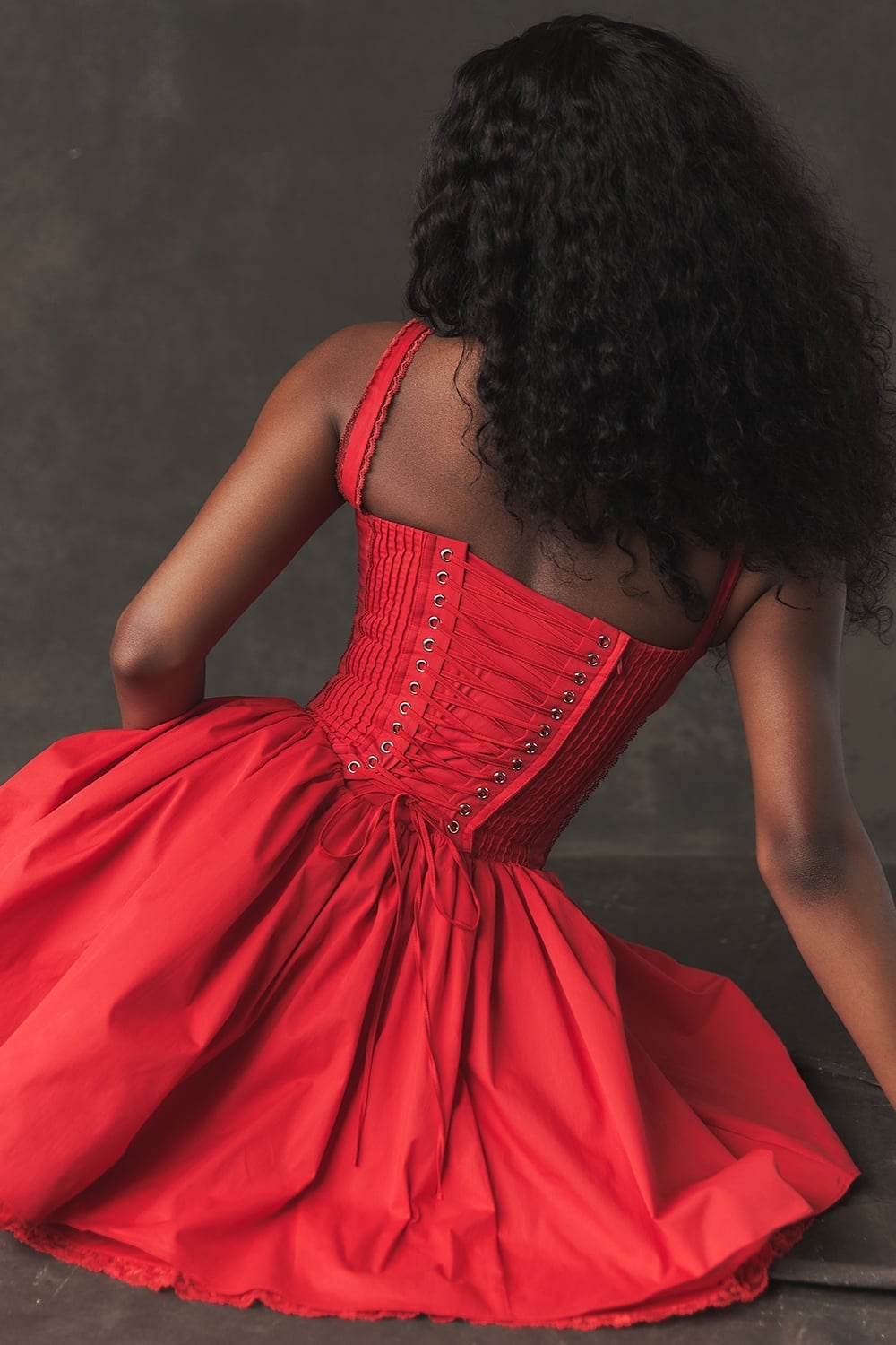 Red Cotton Dress with Lace-Up Corset Back Red Cotton Dress with Lace-Up Corset Back — Corset Dresses