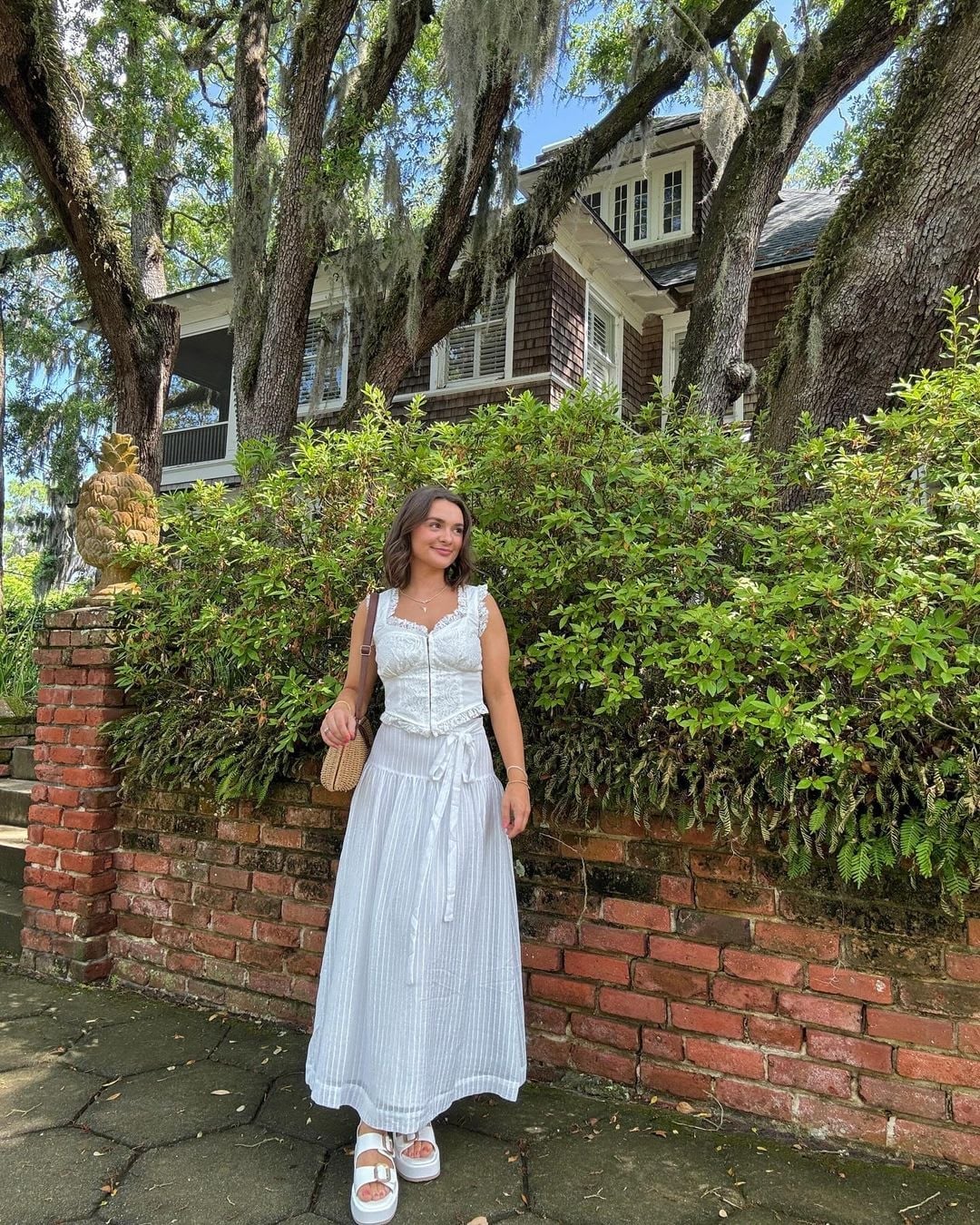 Lace Corset with Striped Maxi Skirt, Fitted Lace Corset with Striped Maxi Skirt, Fitted — Corset Outfits