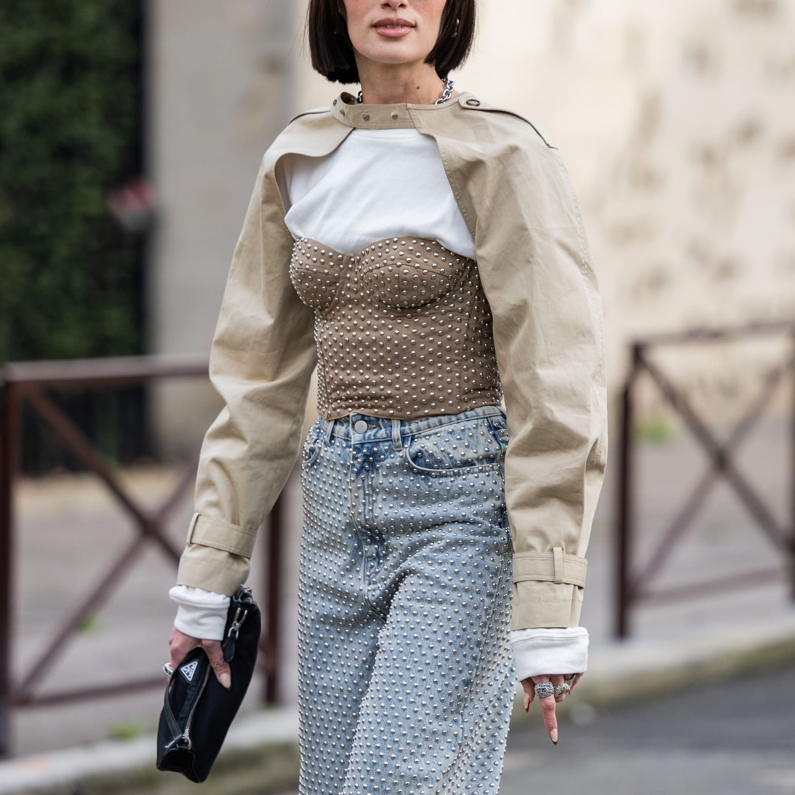 Studded Corset with Jeans and Cropped Jacket Studded Corset with Jeans and Cropped Jacket — Corset Outfits