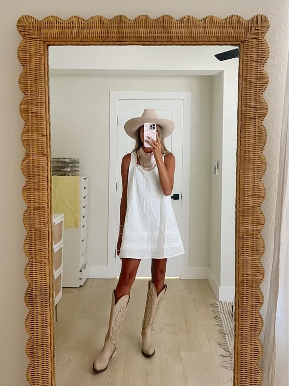 White Textured Mini Dress With Bandana — Country Concert Outfits Ideas