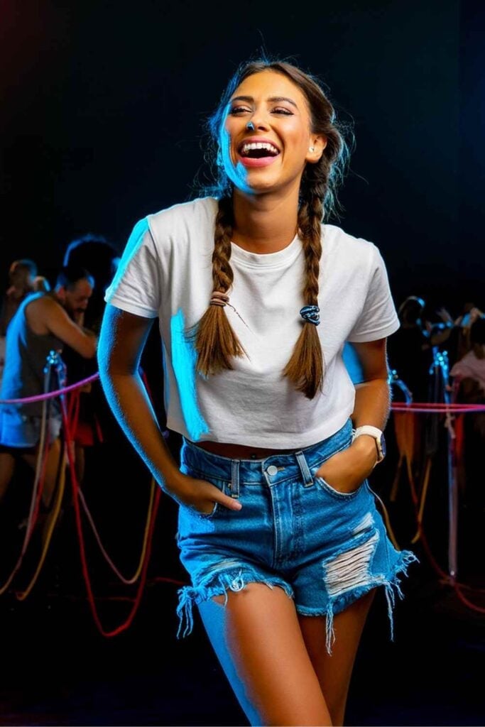 White Crop Top With Distressed Denim Shorts — Country Concert Outfits Ideas