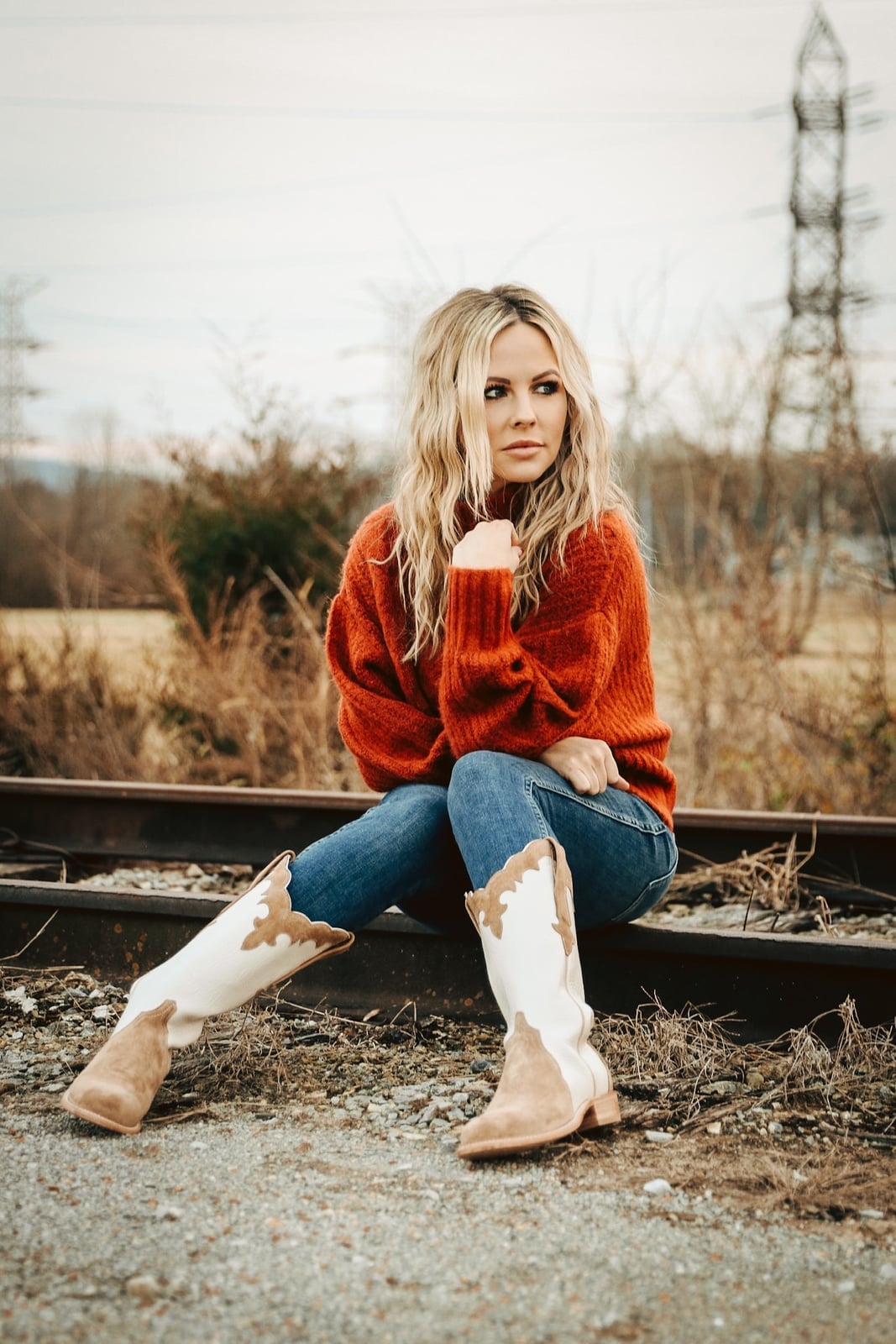 Chunky Knit Sweater With Cream Cowgirl Boots — Cowgirl Boots Outfit