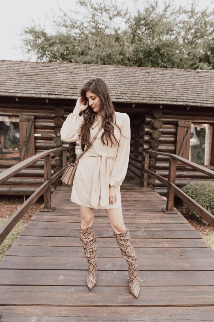 Snake Print Cowgirl Boots With Mini Dress — Cowgirl Boots Outfit