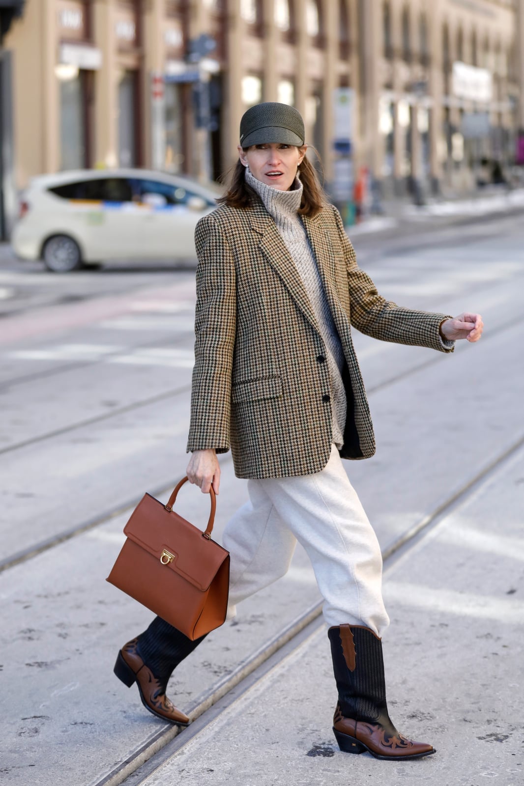 Tweed Blazer With Brown And Black Cowgirl Boots — Cowgirl Boots Outfit