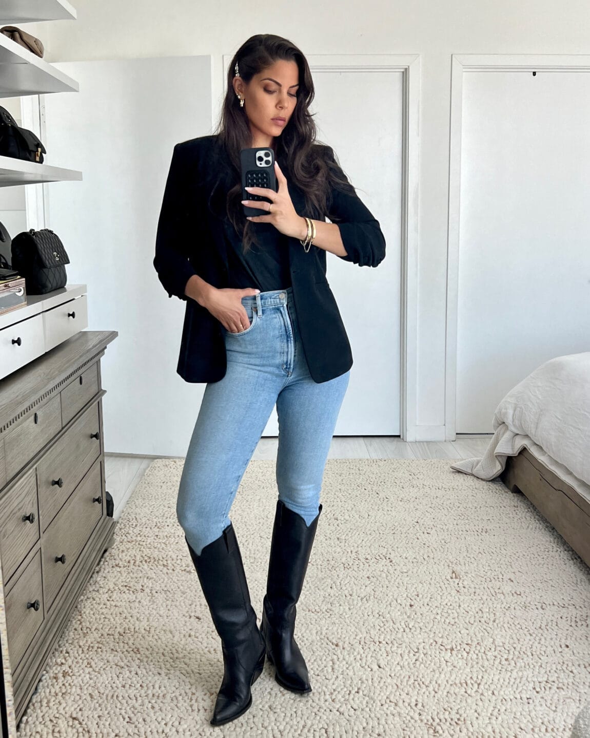Knee-High Cowgirl Boots With Straight Leg Jeans — Cowgirl Boots Outfit