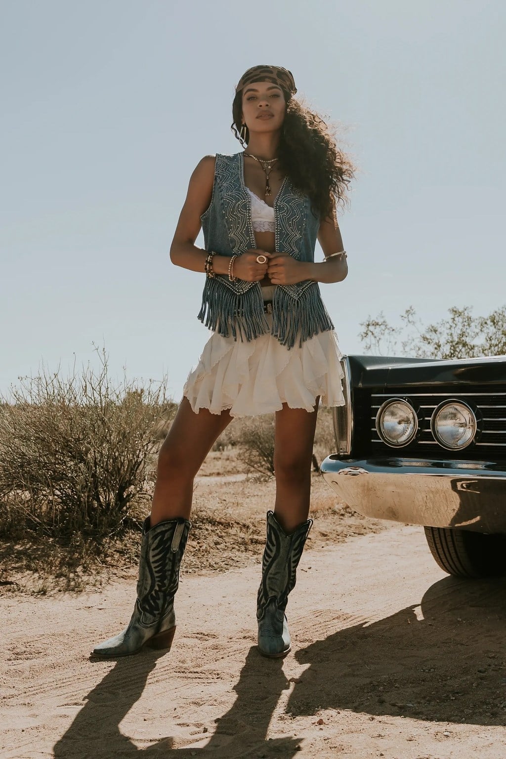 Denim Vest and Ruffled Mini Skirt — Cowgirl Outfits