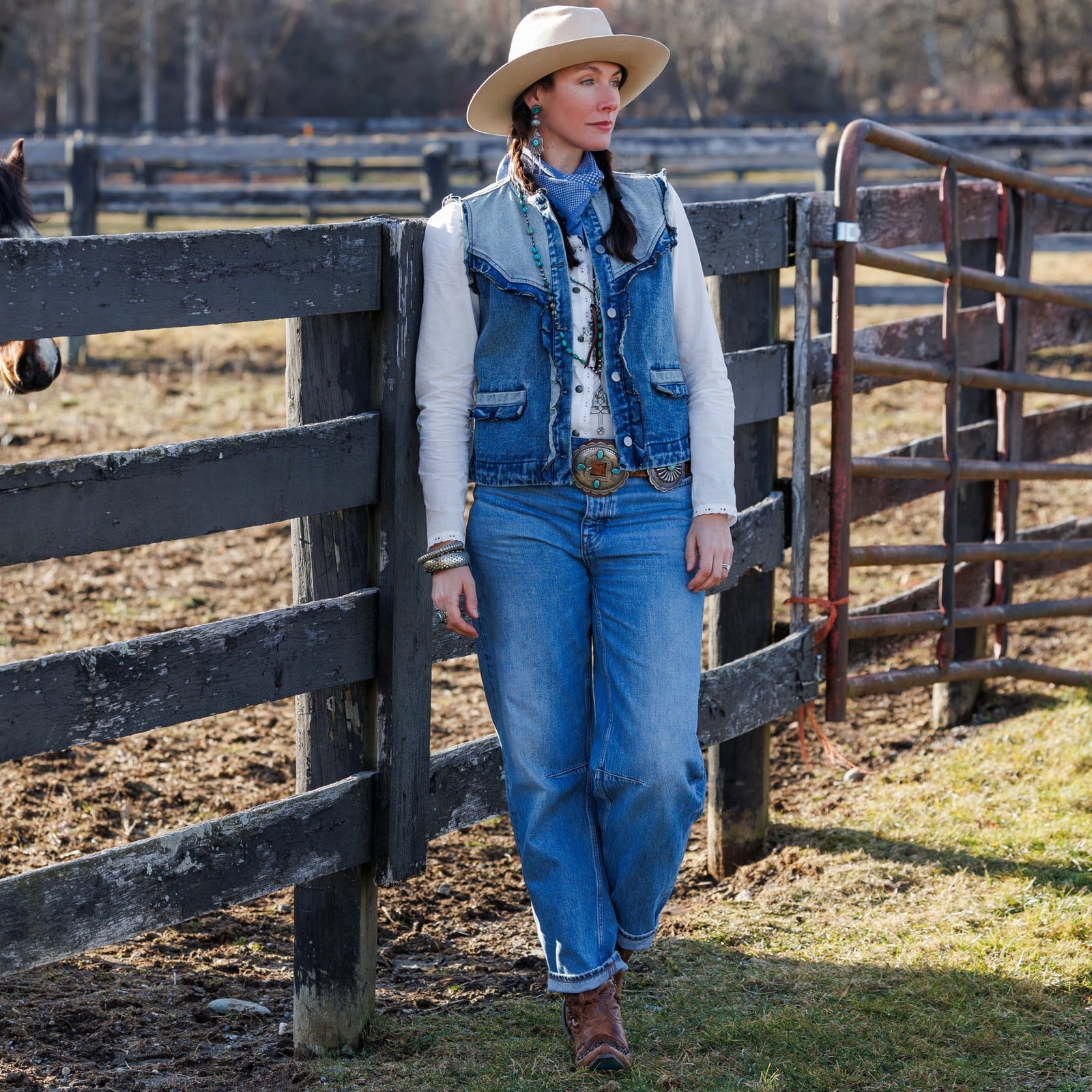 Denim Vest and Turquoise Jewelry — Cowgirl Outfits