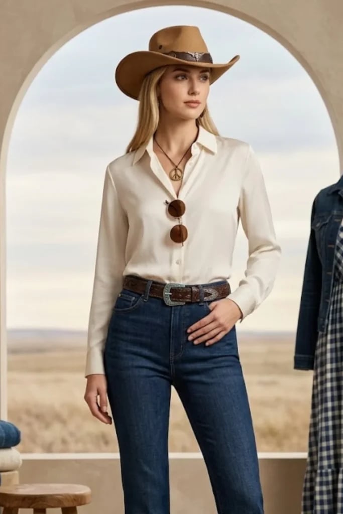 Silk Shirt and High-Waisted Jeans — Cowgirl Outfits