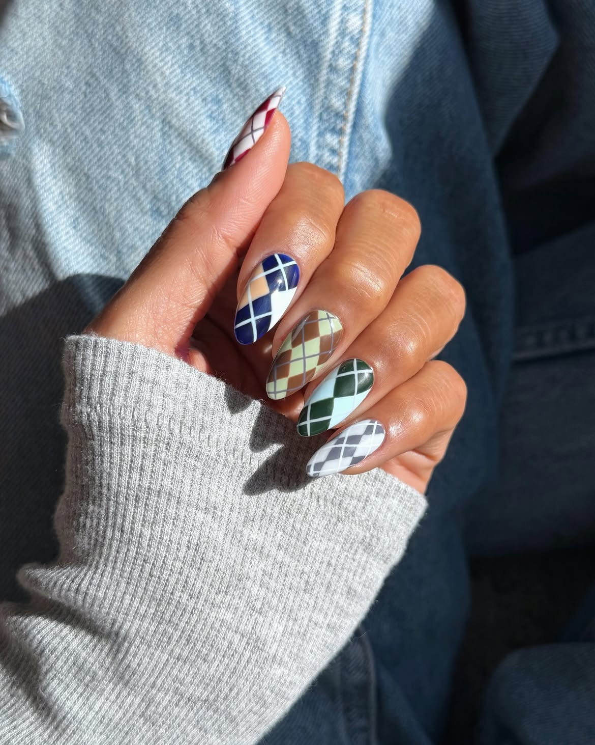 Cozy Argyle Sweater Nail Art