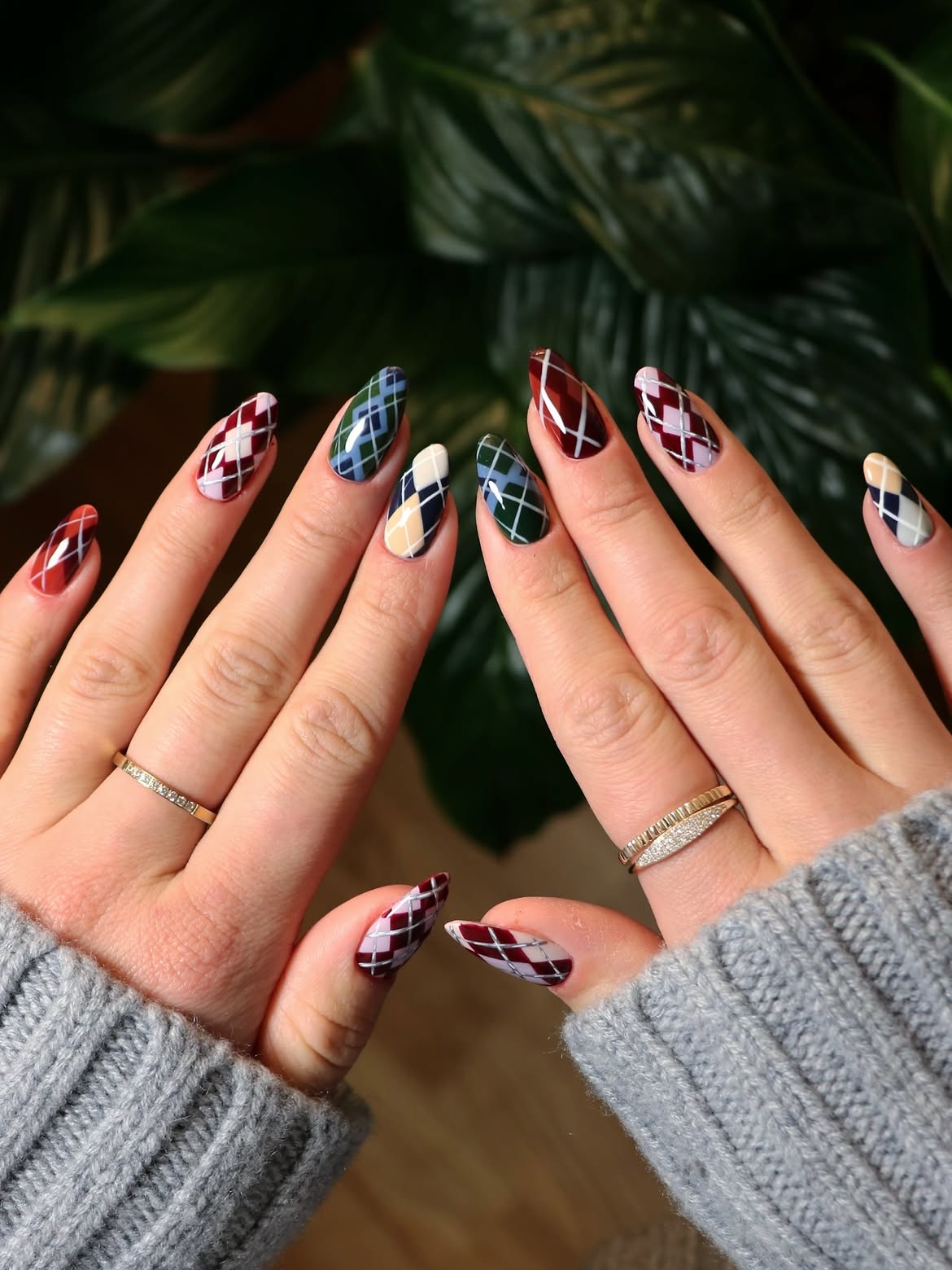 Cozy Argyle Sweater Nail Art Design