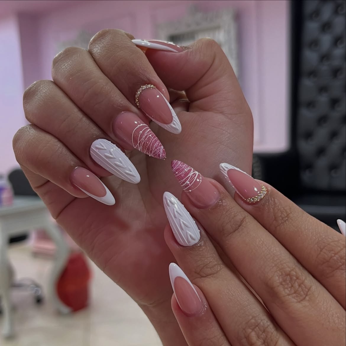 Cozy Cable Knit French Almond Nails
