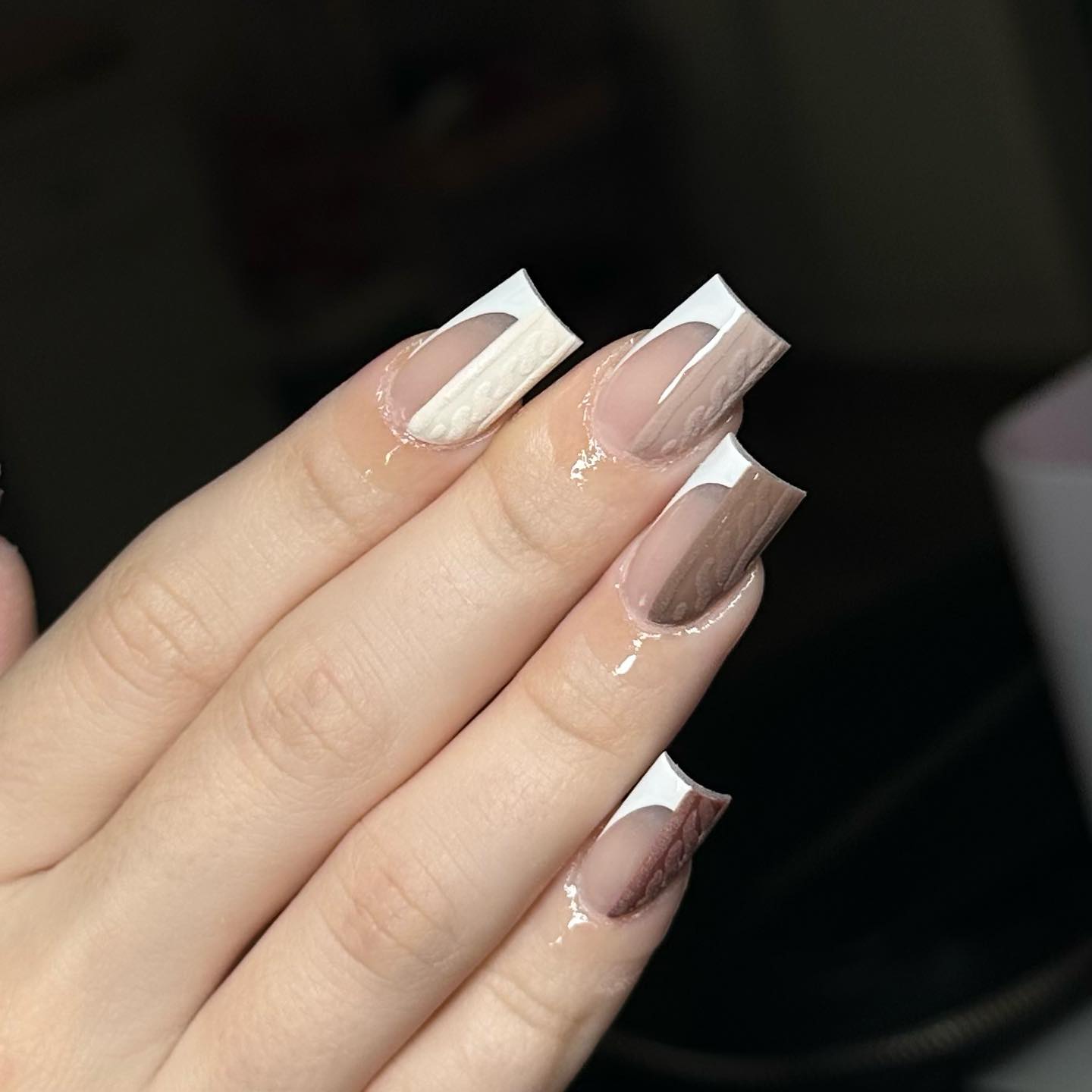 Cozy Cable Knit Neutral French Tips