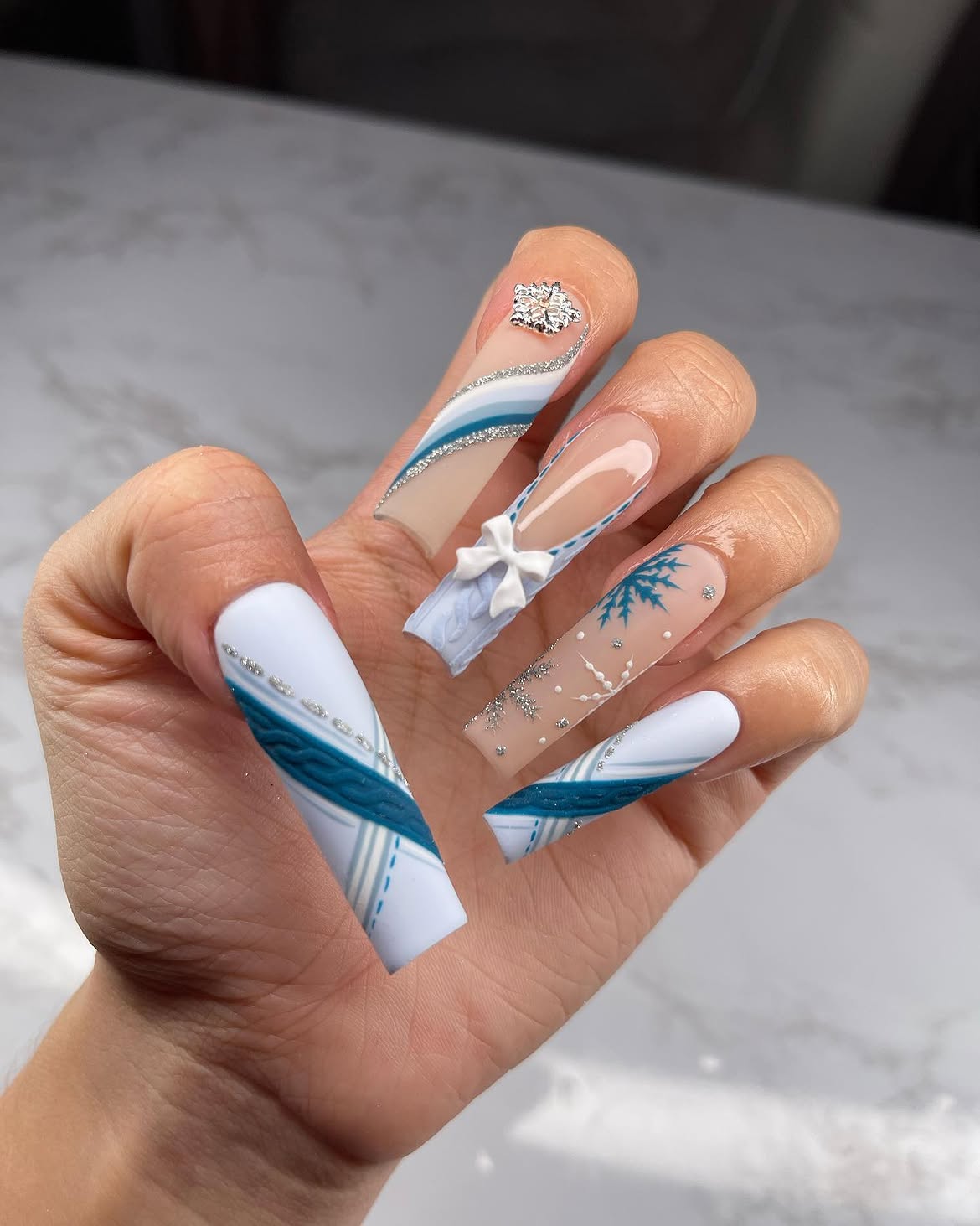 Cozy Cable Knit Snowflake Coffin Nails