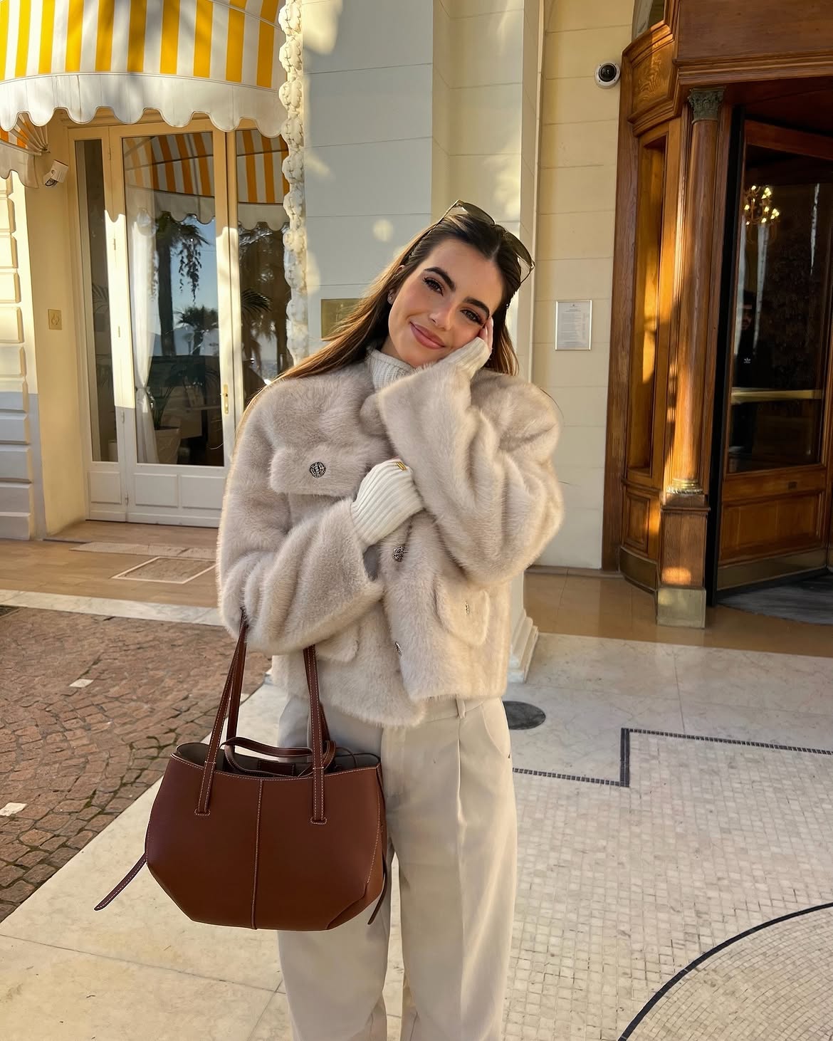 Cozy Cream Faux Fur Jacket With Tailored Trousers