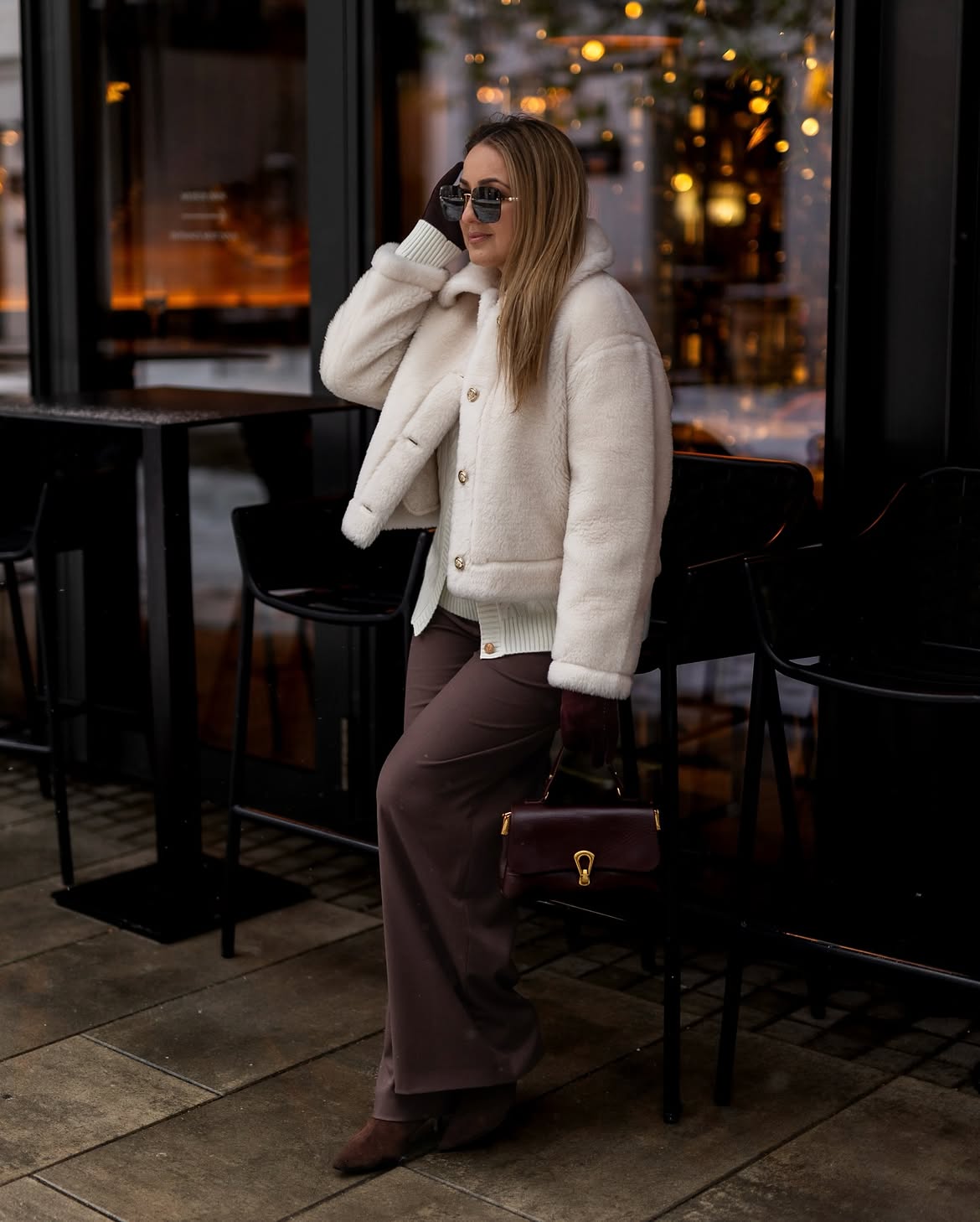 Cozy Cream Teddy Jacket With Wide Leg Trousers